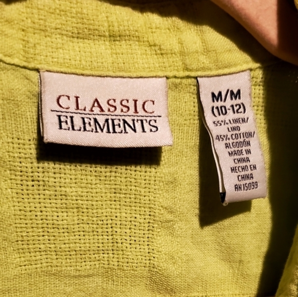 Classic Elements Button Down Shirt Lime Linen Ble… - image 6
